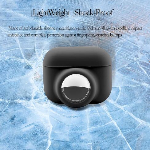 2 in 1 Protective Skin Case Compatible for Airpods Pro and Airtag Case Combo Set, Silicone GPS Tracker Cover Holder, Soft Shock-Proof Anti-Scratch Anti-Lost(Black) in Kuwait