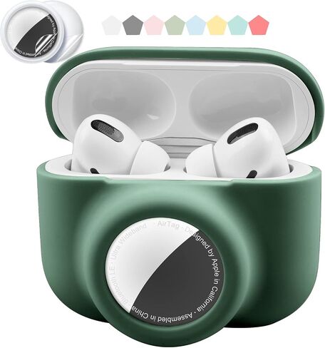 2 in 1 Protective Skin Case Compatible for Airpods Pro and Airtag Case Combo Set, Silicone GPS Tracker Cover Holder, Soft Shock-Proof Anti-Scratch Anti-Lost(Black) in Kuwait