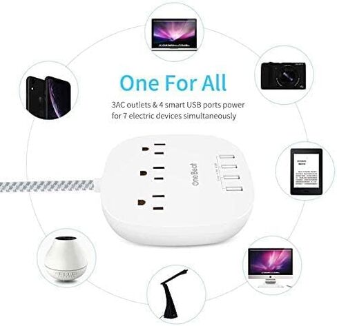 Power Strip 2 Pack, Cruise Essentials Desktop Charging Station with 3 Outlet 4 USB Ports 4.5A, Flat Plug, 5 ft Long Braided Extension Cord for Cruise Ship Travel Home Office, ETL Listed, White in Kuwait