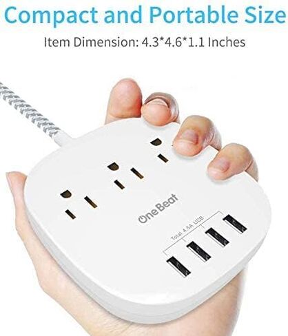 Power Strip 2 Pack, Cruise Essentials Desktop Charging Station with 3 Outlet 4 USB Ports 4.5A, Flat Plug, 5 ft Long Braided Extension Cord for Cruise Ship Travel Home Office, ETL Listed, White in Kuwait