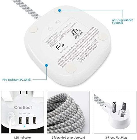 Power Strip 2 Pack, Cruise Essentials Desktop Charging Station with 3 Outlet 4 USB Ports 4.5A, Flat Plug, 5 ft Long Braided Extension Cord for Cruise Ship Travel Home Office, ETL Listed, White in Kuwait