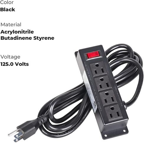 Wall Mount Power Outlet Strip, 4 Outlet Mountable Power Strip with Switch, 3ft Cord Under Desk Power Strip for Office/Industrial/Home, Flat Plug, Black in Kuwait