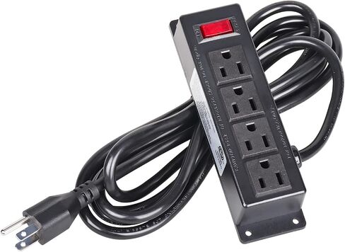 Wall Mount Power Outlet Strip, 4 Outlet Mountable Power Strip with Switch, 3ft Cord Under Desk Power Strip for Office/Industrial/Home, Flat Plug, Black in Kuwait