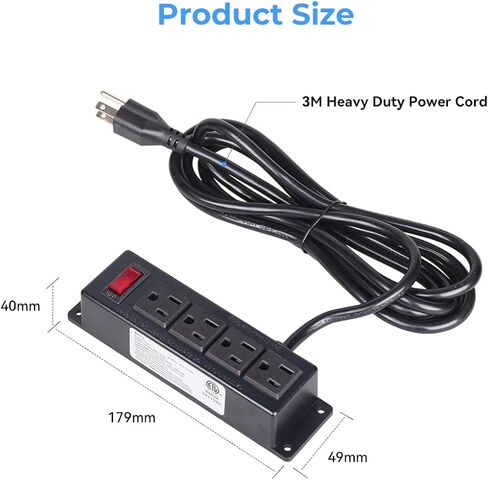 Wall Mount Power Outlet Strip, 4 Outlet Mountable Power Strip with Switch, 3ft Cord Under Desk Power Strip for Office/Industrial/Home, Flat Plug, Black in Kuwait