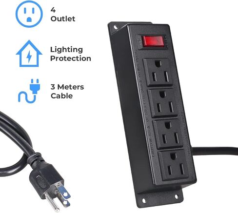 Wall Mount Power Outlet Strip, 4 Outlet Mountable Power Strip with Switch, 3ft Cord Under Desk Power Strip for Office/Industrial/Home, Flat Plug, Black in Kuwait