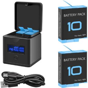 Suptig 2 حزمة بطاريات ل GoPro Hero 12/11/10/9 أسود، محطة شاحن بطارية 3 قنوات لـ GoPro Hero 12/11/10/9 in Kuwait