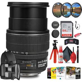 Canon EF-S مقاس 15-85 مم f/3.5-5.6 عبارة عن عدسة USM مزودة ببطاقة Extreme Pro سعة 64 جيجابايت + برنامج Corel Photo + حامل ثلاثي القوائم مرن + طقم مرشح + محفظة بطاقات + حقيبة ظهر + طقم تنظيف + قارئ بطاقات + حافظة للغطاء (متجددة) in Saudi Arabia