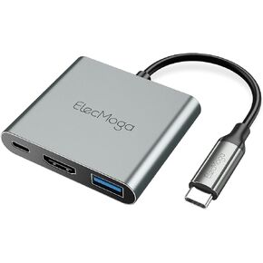 محول USB C إلى HDMI 4K، ElecMoga USB C HUB مع USB 3.0 + USB C منفذ شحن محول رقمي USB C Hub متوافق مع MacBook Pro وChromebook وHP وSamsung S20/23 More-Silver in Kuwait