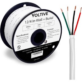 Voltive 12/4 Speaker Wire - 12 AWG/Gauge 4 Conductor - UL Listed in Wall (CL2/CL3) and Outdoor/In Ground (Direct Burial) Rated - Oxygen-Free Copper (OFC) - 500 Foot Spool - Black