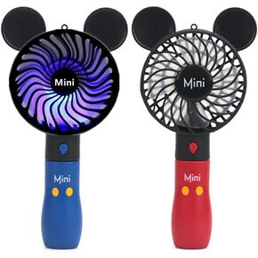 Cute Personal Mini Fan, Handheld & Portable USB Rechargeable 1 Speed USB Fans with Colorful LED Light Adjustable, for Indoor Or Outdoor Activities, Cute Mouse (Pink+Rose)