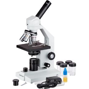 AmScope M500C-LED Cordless Monocular Compound Microscope, WF10x and WF25x | 40X-2500X Magnification Range Compound Biological Microscope Cordless Battery Powered Built-In LED Illumination in Saudi Arabia