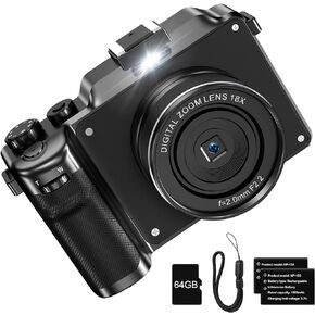 كاميرا رقمية KOMERY 4K للتصوير الفوتوغرافي، وكاميرا تسجيل فيديو بدقة 48 ميجابكسل لليوتيوب، وكاميرا متعددة الترشيح والتقاط الصور، وكاميرا سفر WiFi مع تركيز تلقائي، وتكبير 18X، وبطاقات TF 64 جيجا، وبطاريتين للمبتدئين - أسود in Kuwait