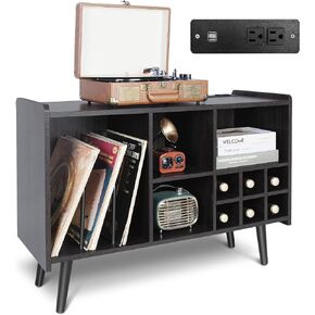 Vinyl Record Player Stand, Large Wooden Record Storage Holder Table up to 200 Albums, Metal Vinyl Record Organizer Stand in Kuwait