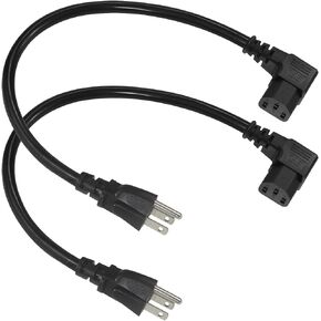 [2PACK] 2FT 90 Degree Computer Monitor Power Cord - NEMA 5-15P to Right Angle C13 Cord, 13A 125V, 16AWG, Black Replacement Angled Printer/TV 3 Prong AC Power Cord, PC Power Supply Cable in Kuwait