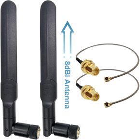 8dBi RP-SMA Male WiFi Antenna + 20cm U.FL to RP-SMA Female Extension Cable for Mini PCIe Slot