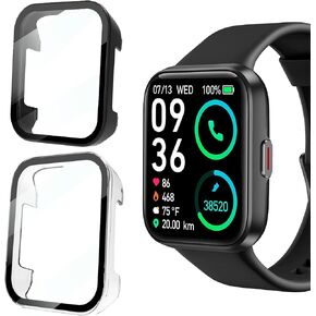 Compatible for SKG V7 Pro Case, Lamshaw Hard PC Case with Screen Protector Compatible for SKG V7 Pro/ENOMIR, Aeac, ENGERWALL, Konitee, DECWIN, FACOI, VRPEFIT ID208BT/ID208 Watch (2 Pack-Black+Clear)