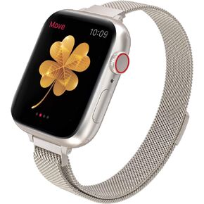 Compatible with Apple Watch Band 38mm 40mm 41mm 42mm 44mm 45mm 49mm, Stainless Steel Slim & Thin Milanese Magnetic Clasp Strap Women and Men Replacement Band for iWatch Series SE 9 8 7 6 5 4 3 2 1