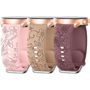 SuperNaNa Floral Design 3 Pack Samsung Galaxy Watch Bands for Women, Elegant Butterfly and Wildflower Engravings, 20mm Width, Quick Release, Soft Silicone in Kuwait