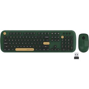 Colorful Wireless Computer Keyboards Mouse Combos, UBOTIE Polychrome Round Keycaps Retro PC Keyboards 2.4GHz Radio Frequency Connection with Optical Mouse(Green-Black)