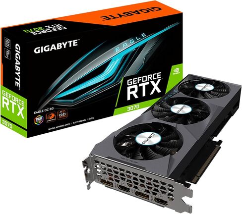 جيجابايت بطاقة رسومات جيفورس RTX 3070 ايجل او سي 8G (REV2.0)، 3 مراوح ويندفورس، ال اتش ار، 8 جيجا 256 بت GDDR6، بطاقة فيديو GV-N3070EAGLE OC-8GD in Saudi Arabia