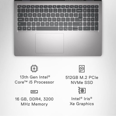 Dell Inspiron 3530 Laptop - 15.6-inch FHD (1920 x 1080) Touchscreen Display, Intel Core i7-1355U, 16GB DDR4 RAM, 1TB SSD, Intel Iris Xe Graphics, Windows 11 Home, 6-Months Migrate - Platinum Silver in Kuwait