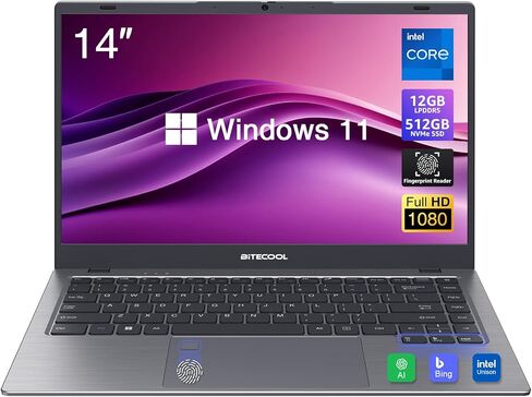 كمبيوتر محمول BiTECOOL مقاس 14 بوصة يعمل بنظام Windows 11، وذاكرة وصول عشوائي 12 جيجابايت وذاكرة وصول عشوائي 512 جيجابايت NVMe SSD، ومعالج Intel Core N95 يصل إلى 3.4 جيجا هرتز، وشاشة FHD IPS، وواي فاي 2.4 جيجا/5 جيجا، وBT 5.0، وRJ45، ونوع C، وكاميرا ويب و in Kuwait