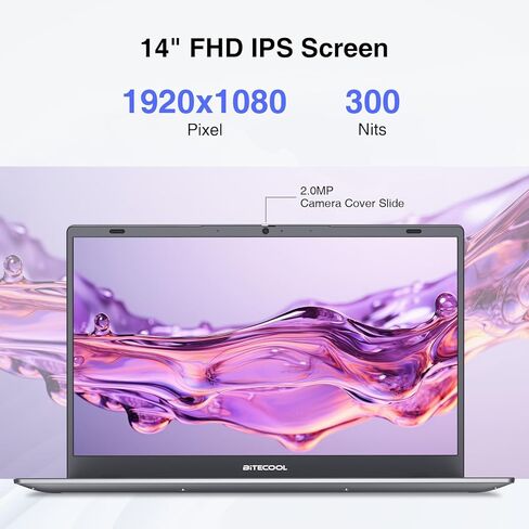 كمبيوتر محمول BiTECOOL مقاس 14 بوصة يعمل بنظام Windows 11، وذاكرة وصول عشوائي 12 جيجابايت وذاكرة وصول عشوائي 512 جيجابايت NVMe SSD، ومعالج Intel Core N95 يصل إلى 3.4 جيجا هرتز، وشاشة FHD IPS، وواي فاي 2.4 جيجا/5 جيجا، وBT 5.0، وRJ45، ونوع C، وكاميرا ويب و in Kuwait