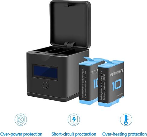 Suptig 2 Pack Batteries for GoPro Hero 12/11/10/9 Black, 3-Channel Battery Charger Station for gopro Hero 12/11/10/9 in Saudi Arabia