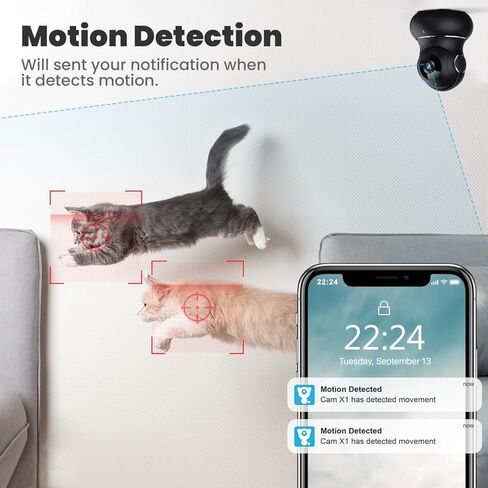 كاميرا أمان داخلية 5 جيجا هرتز، كاميرات Litokam 5 ميجابكسل لأمن المنزل مع نطاق مزدوج 5G/2.4G، كاميرا للحيوانات الأليفة مع تطبيق الهاتف، اكتشاف الحركة/البكاء بالذكاء الاصطناعي، تتبع تلقائي 360، رؤية ليلية، دعم Onvif/NVR/Alexa in Kuwait