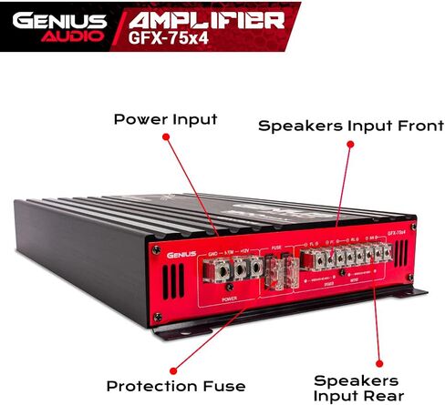 مضخم صوت Genius Audio GFX-75X4 كامل النطاق للسيارة متعدد القنوات 1800 واط بحد أقصى فئة AB 2 أوم ثابت مع نظام حماية الطاقة لتعزيز أداء مكبر الصوت ومكبر الصوت in Kuwait