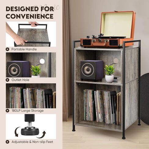 BOEASTER Record Player Stand, 3-Tier Turntable Stand with Vinyl Record Storage Holds 160 Albums, Record Player Table with Record Storage Shelf for Living Room Bedroom, Brown in Kuwait