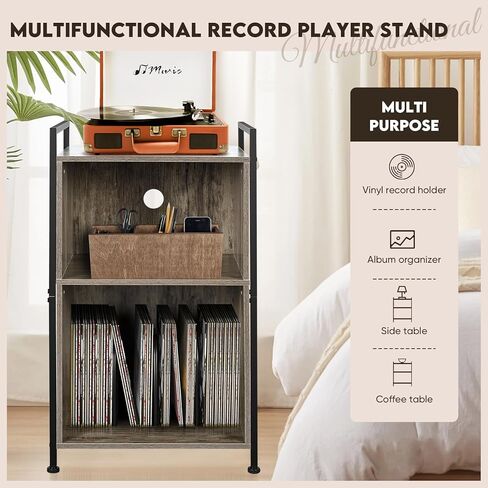 BOEASTER Record Player Stand, 3-Tier Turntable Stand with Vinyl Record Storage Holds 160 Albums, Record Player Table with Record Storage Shelf for Living Room Bedroom, Brown in Kuwait