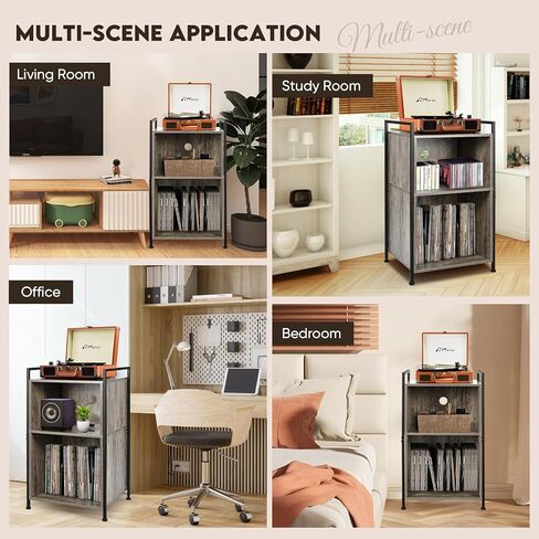 BOEASTER Record Player Stand, 3-Tier Turntable Stand with Vinyl Record Storage Holds 160 Albums, Record Player Table with Record Storage Shelf for Living Room Bedroom, Brown in Kuwait