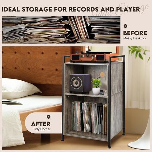 BOEASTER Record Player Stand, 3-Tier Turntable Stand with Vinyl Record Storage Holds 160 Albums, Record Player Table with Record Storage Shelf for Living Room Bedroom, Brown in Kuwait