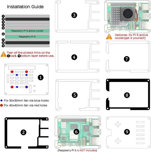 جيكوورم حافظة كمبيوتر 9 طبقات لجهاز راسبيري باي 5 4 جيجابايت/8 جيجابايت - اسود وشفاف (P394) in Kuwait