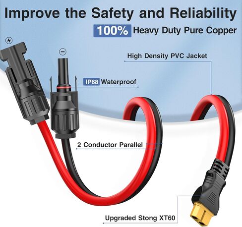 YQMAJIM Solar Panel Connector to XT60 Extension Cable,(10AWG 3.3Ft) XT60 Connector to Solar Panel Charging Cord, Panel Solar to XT60 Adapter Charge Cable for RV Portable Power Station Solar Generator in Kuwait