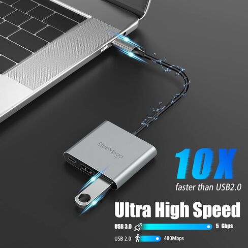 محول USB C إلى HDMI 4K، ElecMoga USB C HUB مع USB 3.0 + USB C منفذ شحن محول رقمي USB C Hub متوافق مع MacBook Pro وChromebook وHP وSamsung S20/23 More-Silver in Kuwait