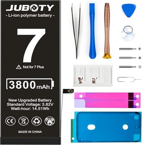 بطارية JUBOTY 3800 مللي أمبير في الساعة لهاتف iPhone 7، بطارية ليثيوم أيون داخلية جديدة ترقية 0 دورة عالية السعة لاستبدال iPhone 7 موديل A1660 A1778 A1779 مع مجموعة أدوات إصلاح احترافية in Kuwait