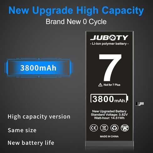 بطارية JUBOTY 3800 مللي أمبير في الساعة لهاتف iPhone 7، بطارية ليثيوم أيون داخلية جديدة ترقية 0 دورة عالية السعة لاستبدال iPhone 7 موديل A1660 A1778 A1779 مع مجموعة أدوات إصلاح احترافية in Kuwait