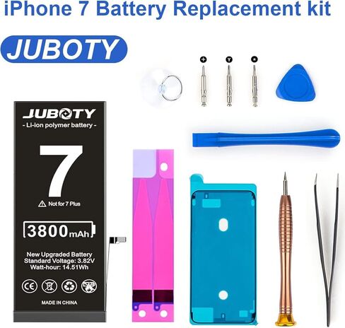 بطارية JUBOTY 3800 مللي أمبير في الساعة لهاتف iPhone 7، بطارية ليثيوم أيون داخلية جديدة ترقية 0 دورة عالية السعة لاستبدال iPhone 7 موديل A1660 A1778 A1779 مع مجموعة أدوات إصلاح احترافية in Kuwait