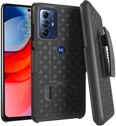 Rome Tech Belt Clip Phone Case for Motorola Moto G Play 6.5" (2023) - Heavy Duty Shell Holster Combo - Rugged Cover with Kickstand Compatible with Motorola G Play 2023 - Black in Kuwait