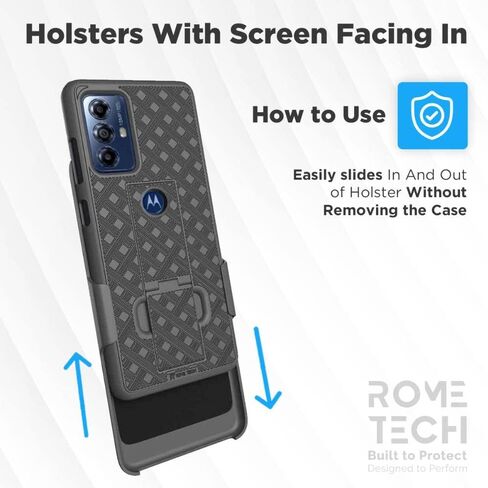 Rome Tech Belt Clip Phone Case for Motorola Moto G Play 6.5" (2023) - Heavy Duty Shell Holster Combo - Rugged Cover with Kickstand Compatible with Motorola G Play 2023 - Black in Kuwait