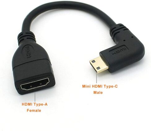 كابل HDMI صغير إلى HDMI 90 درجة 0.5 قدم Mini-HDMI ذكر إلى HDMI أنثى محول، يدعم 1080P Full HD، ثلاثي الأبعاد، للكاميرا، كاميرا الفيديو، بطاقة الرسومات، الكمبيوتر المحمول، الكمبيوتر اللوحي، HDTV، جهاز العرض، in Kuwait