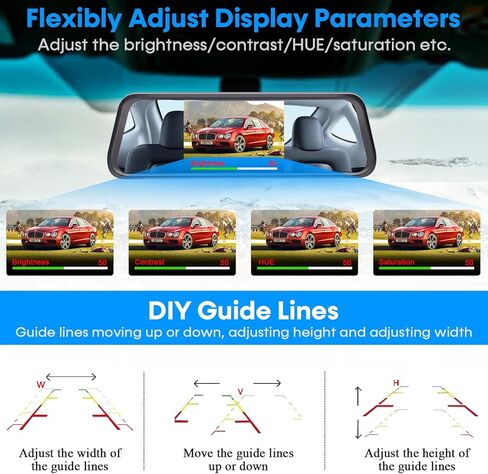 LeeKooLuu Backup Camera Mirror Plug and Play - Easy Set up Clear Image Color Night Vision Rear View Mirror Kit DIY Guide Lines Waterproof HD 1080P 4.3" Monitor with for Car/Truck/SUV/Minivan LK1 in Kuwait