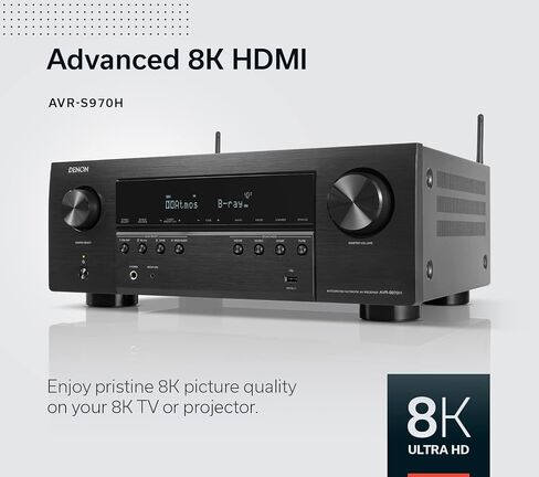Denon AVR-S970H 8K Ultra HD 7.2 Channel (90Watt X 7) مستقبل AV موديل 2022 - مصمم للألعاب وبث الموسيقى والصوت والفيديو ثلاثي الأبعاد، Alexa + HEOS، أسود (متجدد) in Saudi Arabia