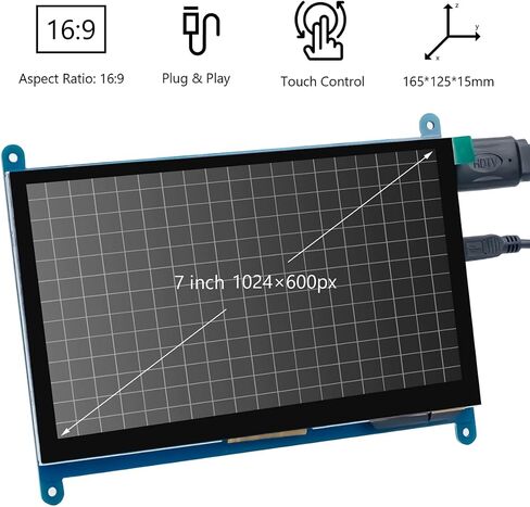 Hosyond 7 بوصة IPS LCD تعمل باللمس لوحة عرض 1024 × 600 شاشة سعوية HDMI مراقب لـ Raspberry Pi، BB أسود، Windows 10 8 7 in Kuwait