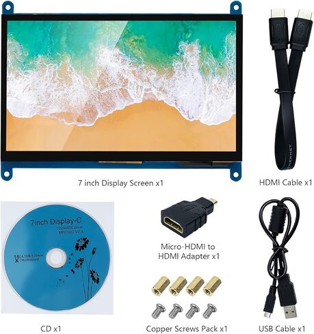 Hosyond 7 بوصة IPS LCD تعمل باللمس لوحة عرض 1024 × 600 شاشة سعوية HDMI مراقب لـ Raspberry Pi، BB أسود، Windows 10 8 7 in Kuwait
