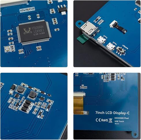 Hosyond 7 بوصة IPS LCD تعمل باللمس لوحة عرض 1024 × 600 شاشة سعوية HDMI مراقب لـ Raspberry Pi، BB أسود، Windows 10 8 7 in Kuwait