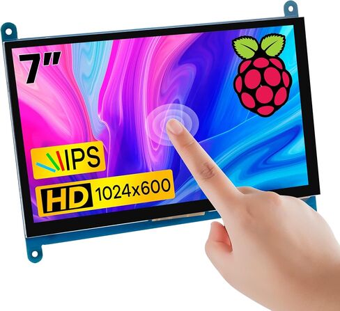 Hosyond 7 بوصة IPS LCD تعمل باللمس لوحة عرض 1024 × 600 شاشة سعوية HDMI مراقب لـ Raspberry Pi، BB أسود، Windows 10 8 7 in Kuwait