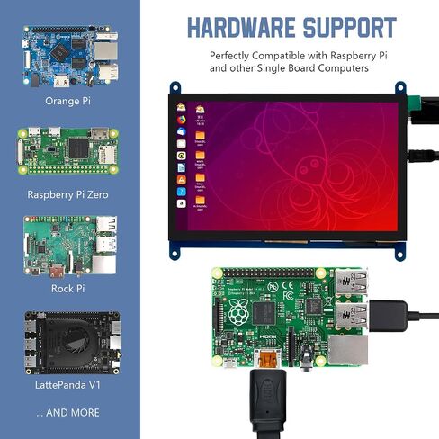 Hosyond 7 بوصة IPS LCD تعمل باللمس لوحة عرض 1024 × 600 شاشة سعوية HDMI مراقب لـ Raspberry Pi، BB أسود، Windows 10 8 7 in Kuwait